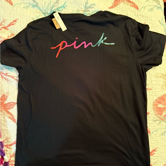 PINK Victoria's Secret Black and Pink Short Sleeve Tee - Picture 5 of 6